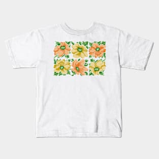 Anemone Flowers - Mustard and Peach Kids T-Shirt